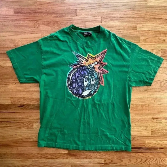 THE HUNDREDS x Mens Womens Green Bowling Ball Face Graphic T l SIZE XL - Picture 3 of 7